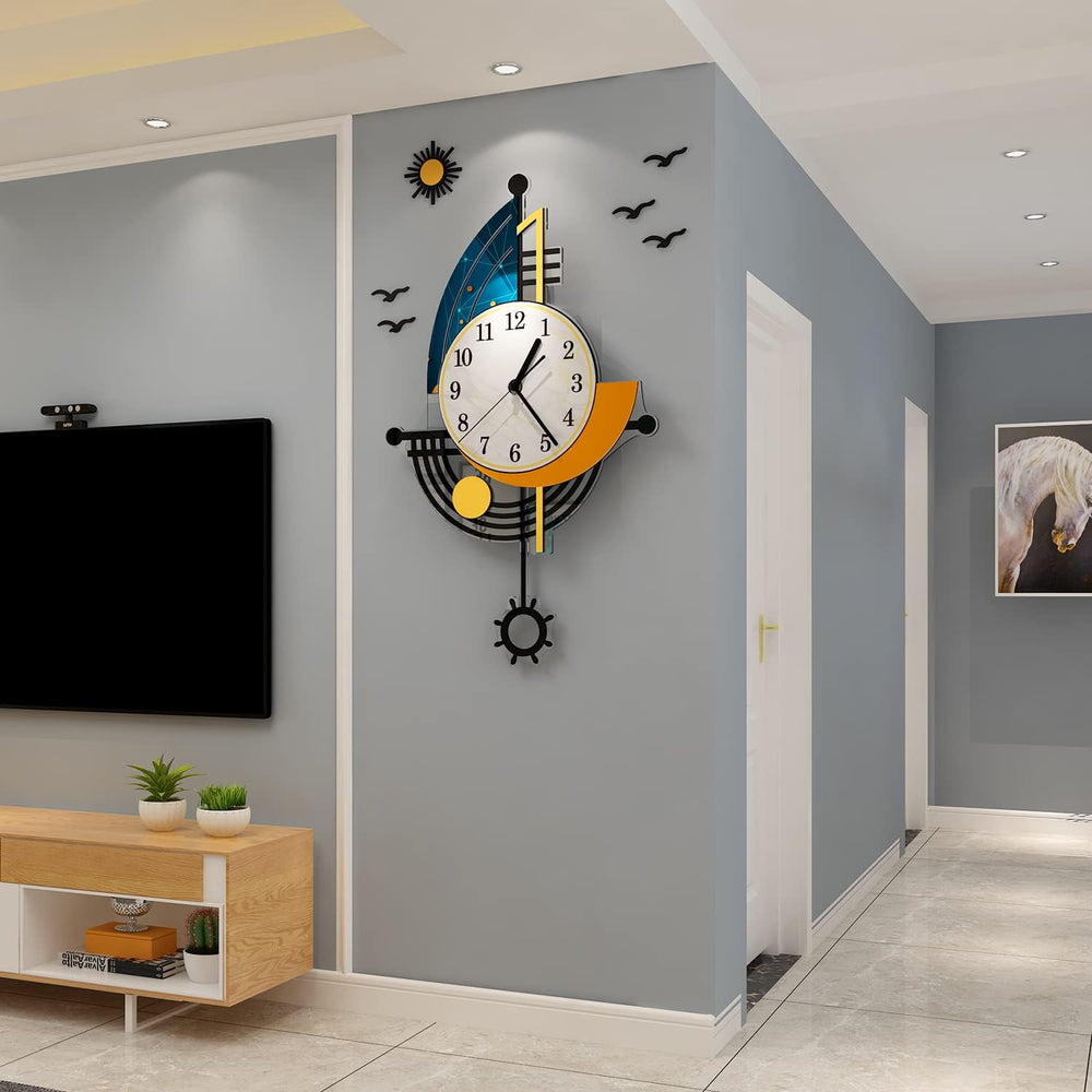 YISILE Modern Wall Clock Battery Operated 23 Inch Large Boat Design Pendulum ...
