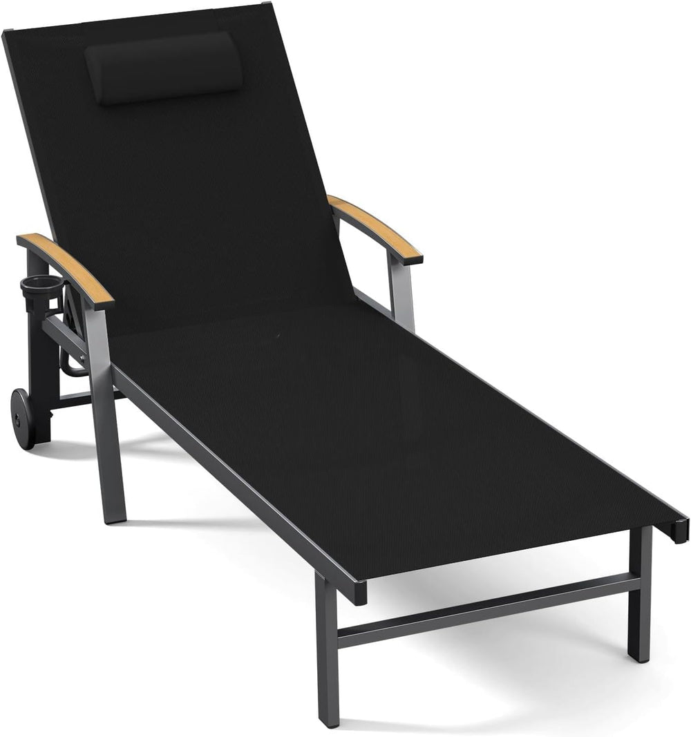 Ciokea Outdoor Lounge Chair with Pillow, 5-Position Aluminum Chaise Lounge wi...