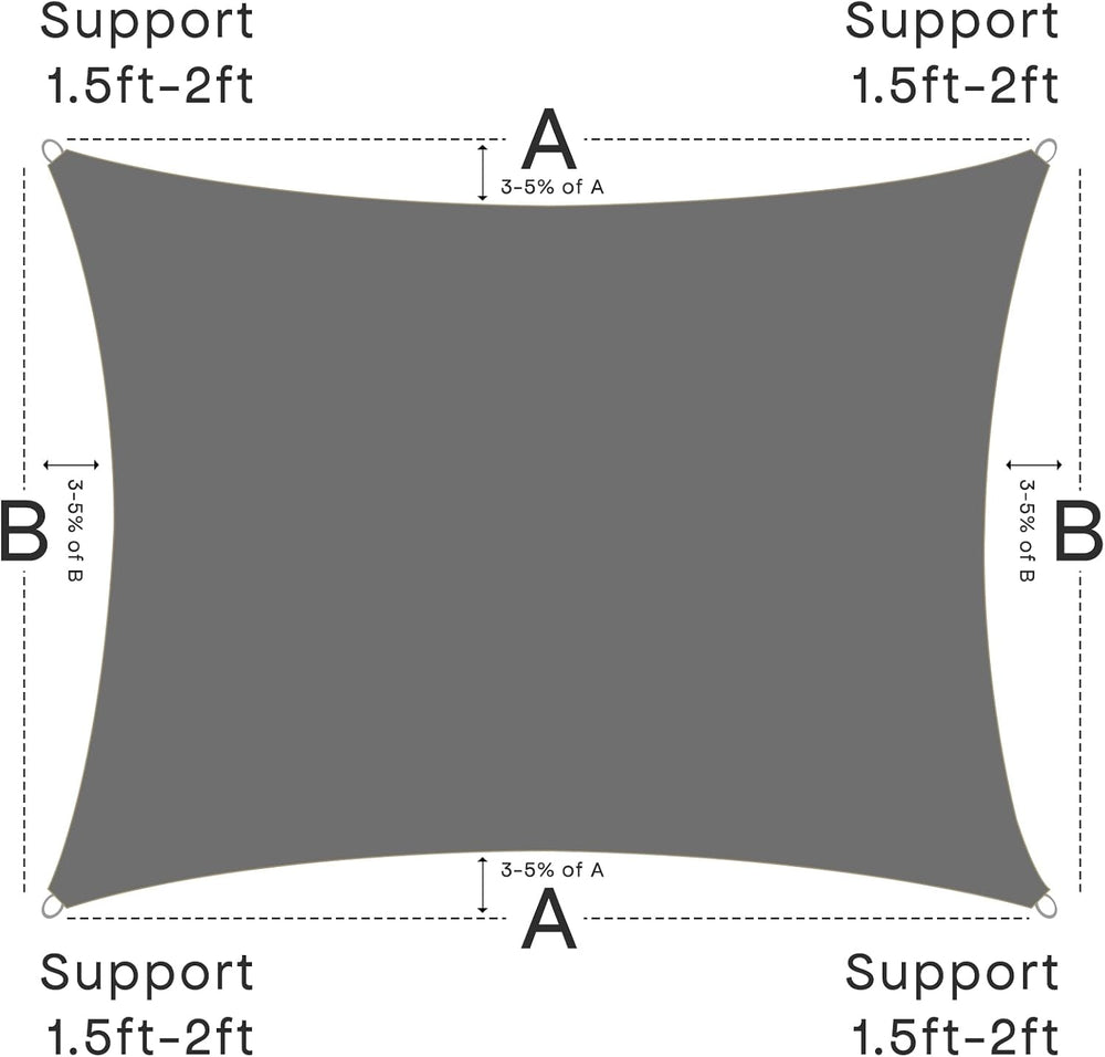Sun Shade Sail, 16'x20' 95% UV Block Outdoor Canopy Dark Gray