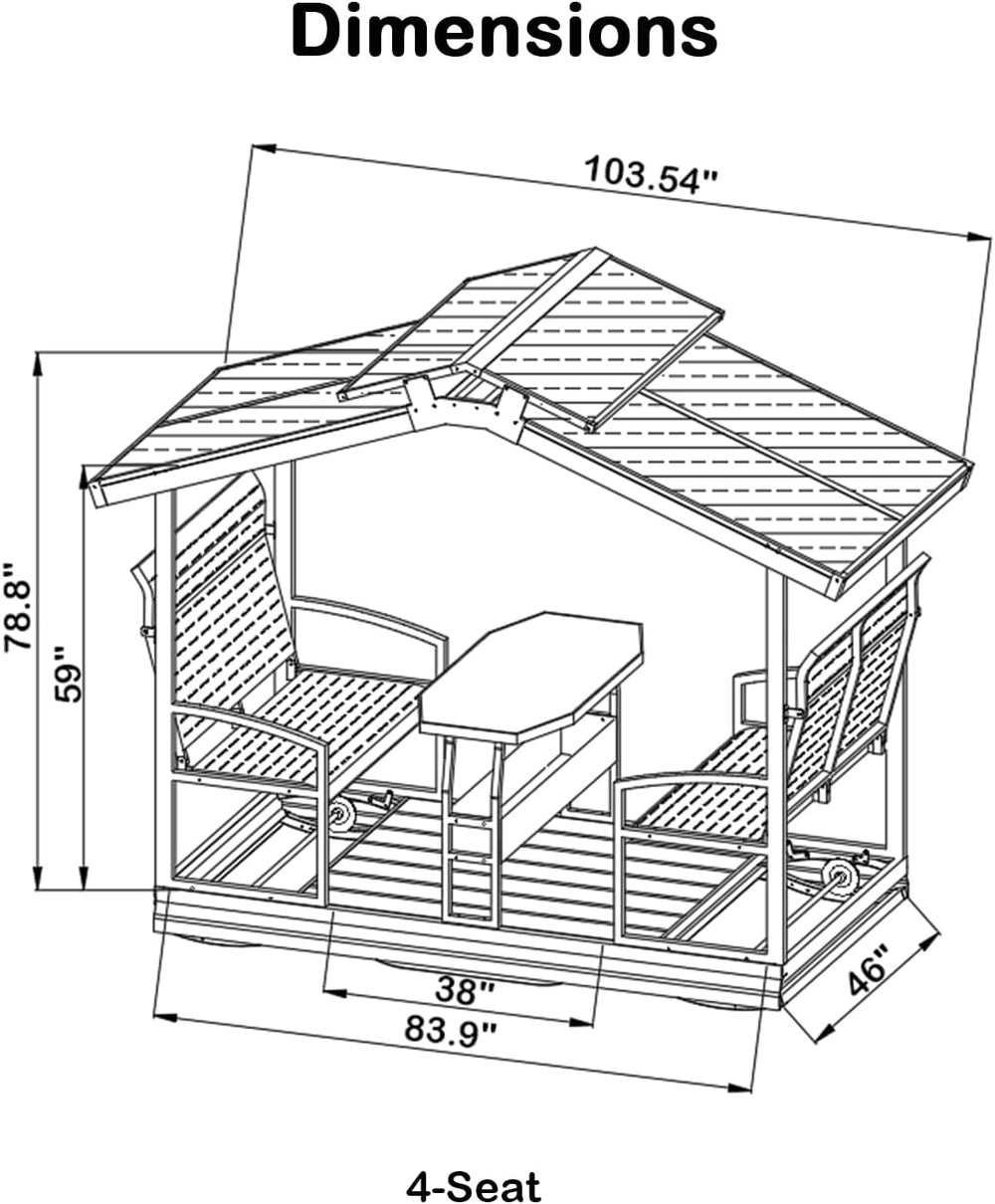 OUDE 4 Seats Hardtop Patio Porch Swing, Heavy Duty 1500 lbs Capacity Aluminum...
