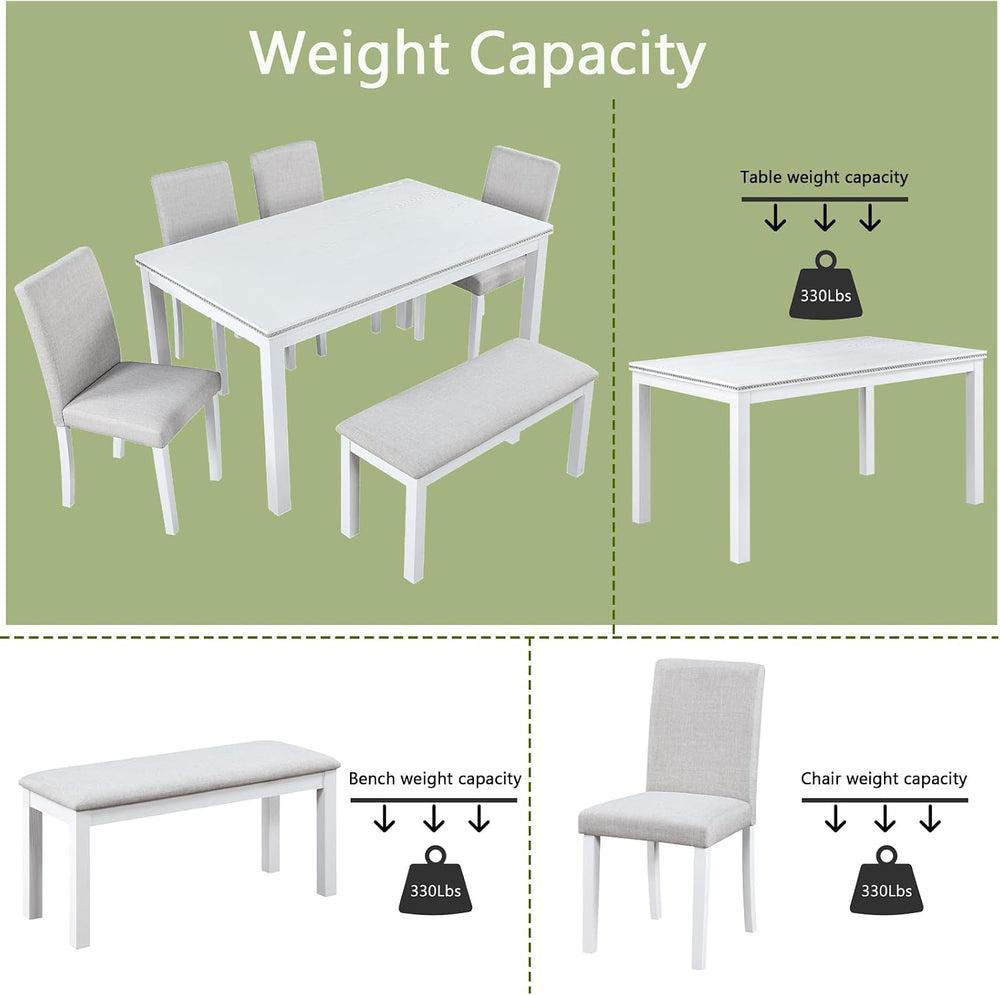 LUMISOL 6-Piece Dining Table Set for 6, Solid Wood Kitchen Table Set with 4 U...