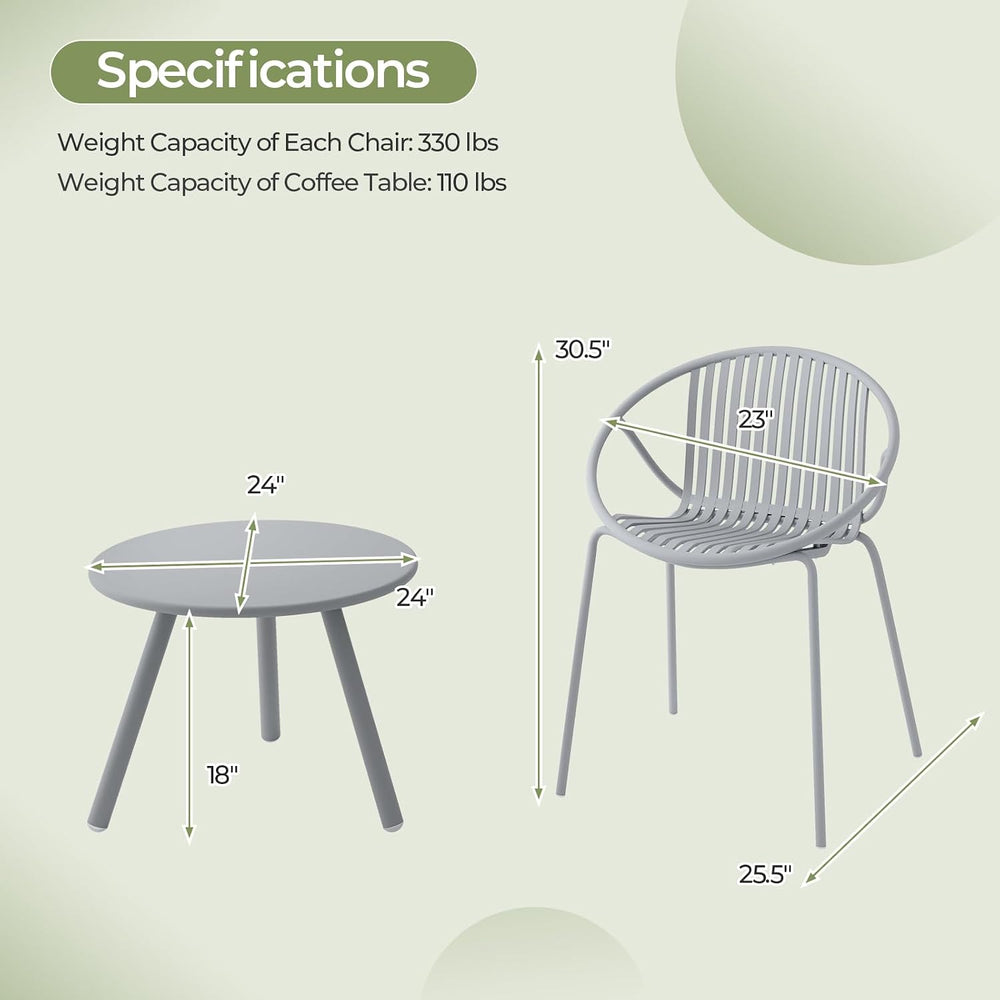 Tangkula 3-Piece Bistro Set - All-Weather PP Patio Conversation Set, Heavy-Du...