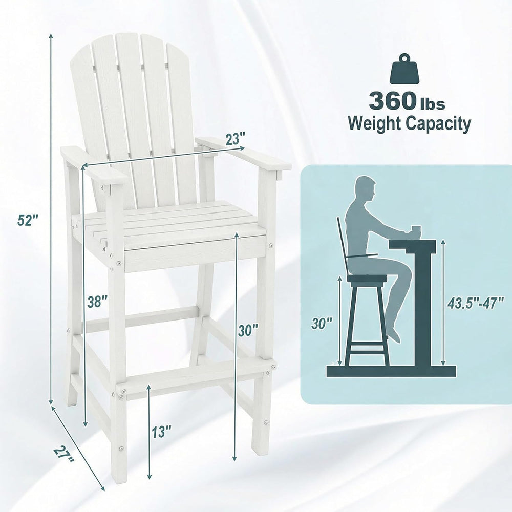 GIANTEX Set of 2 HDPE Outdoor Bar Stools, All Weather Tall Adirondack Chair w...
