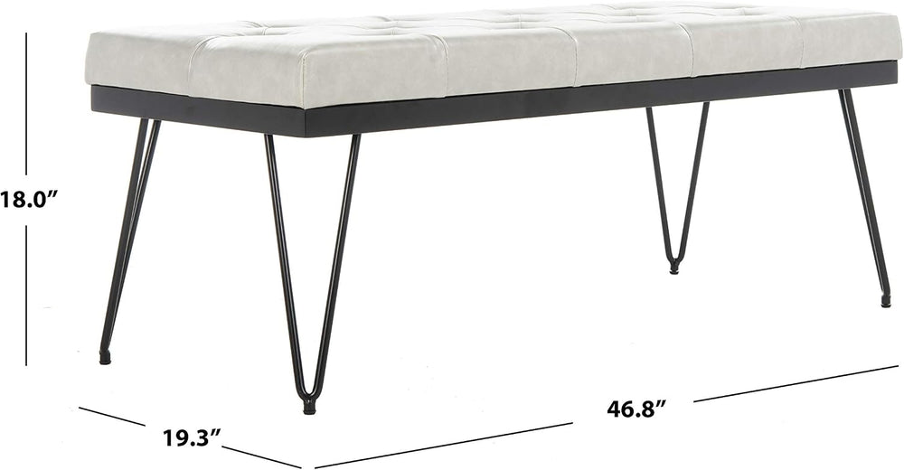 SAFAVIEH Home Collection – Marcella Grey Tufted Upholstered Accent Bench, Mod...