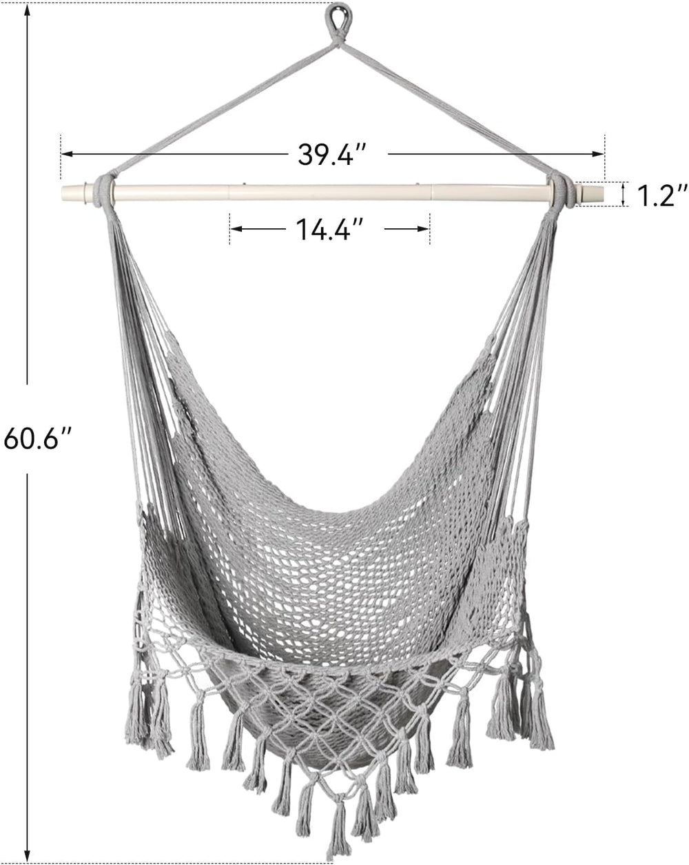Handwoven Cotton Rope Hammock Chair with Metal Spreader Bar, Boho Hanging Cha...