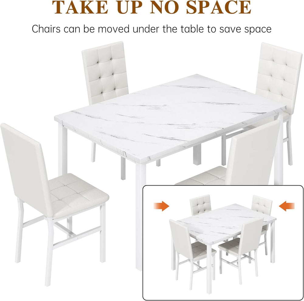 AWQM Dining Table Set for 4,Faux Marble Kitchen Table and Chairs Set of 4, Mo...