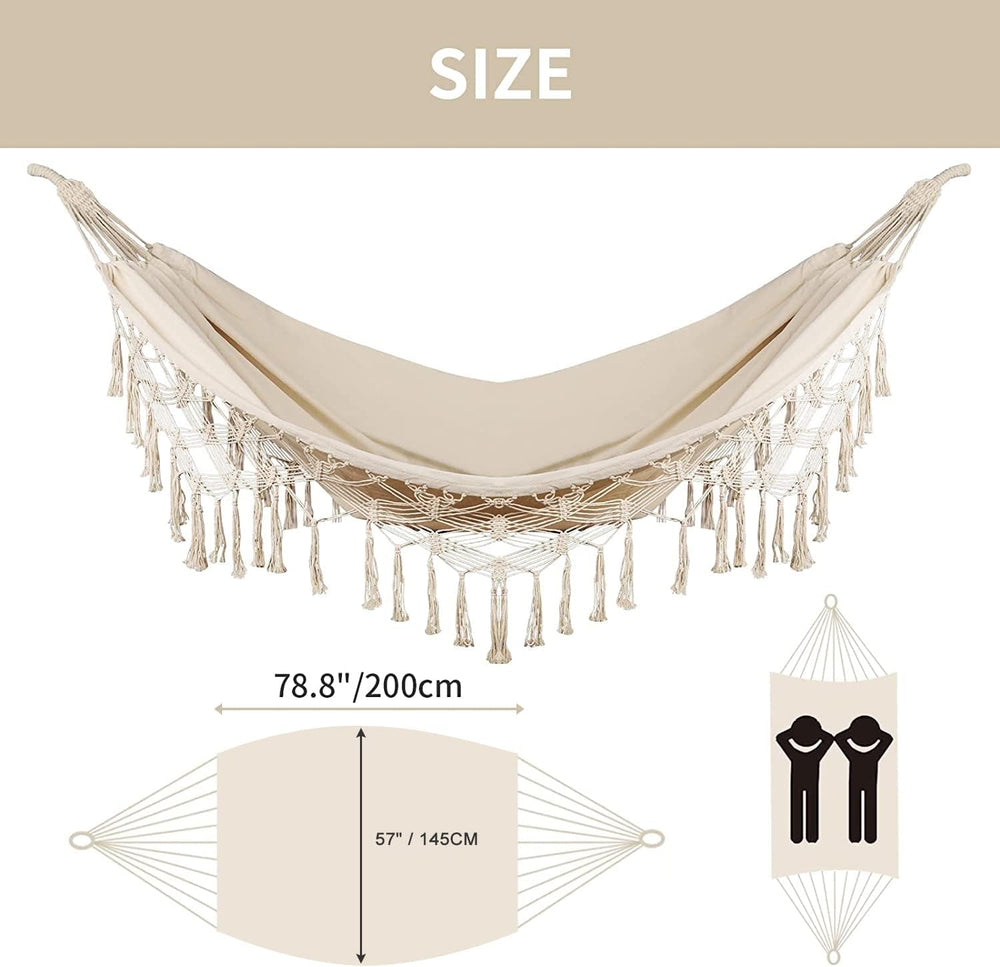 Bellzacasa Double Hammock, Heavy Duty 500 lb Load Capacity Tassels and Fishta...