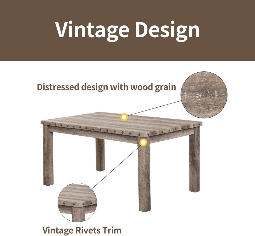 Modern Fort 5-Piece Farmhouse Dining Table Set for 4, 60" Rectangular Wo...
