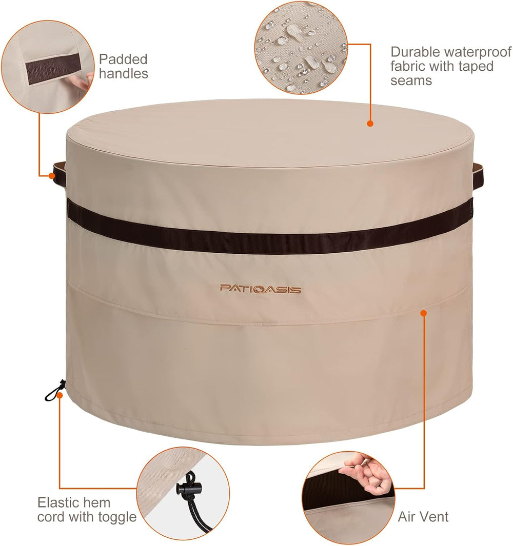 50 Inch Round Fire Pit Cover Beige, Heavy Duty Weatherproof with Air Vent, Ou...