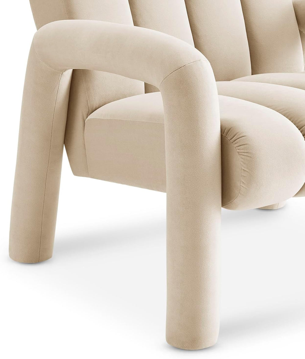 mopio Tubbi Velvet Designer Look Accent Chair with Channel-Tufted Curves and ...