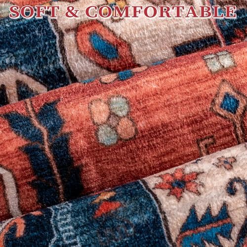 SERISSA 5x7 Washable Non Slip Boho Area Rug for Living Room，Rust