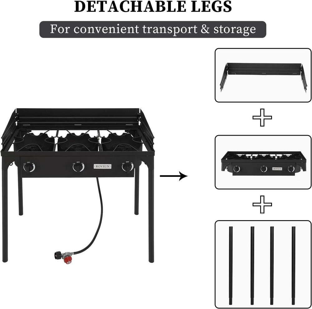 ROVSUN 3 Burner Outdoor Propane Gas Stove with Windpanel, Carrying Bag & ...