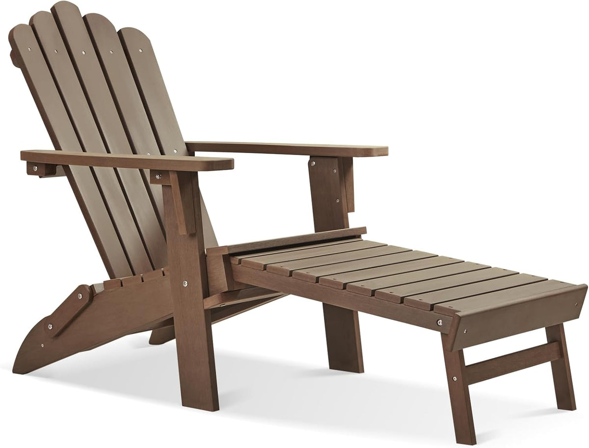 folding adirondack chairs with retractable ottoman, dark brown, main product view
