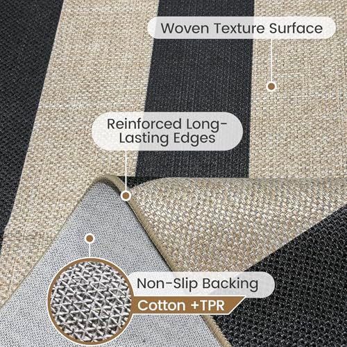 Washable 5x7 Modern Striped Easy Jute Indoor Outdoor Rug for Living Room