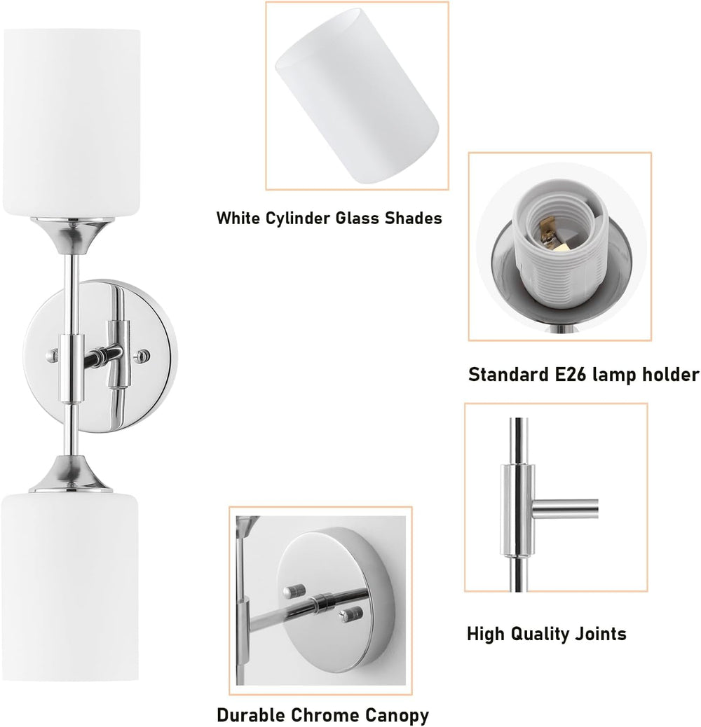 BYOLIIMA 2-Lights Modern Wall Sconce White Cylinder Glass Shades Mid Century ...