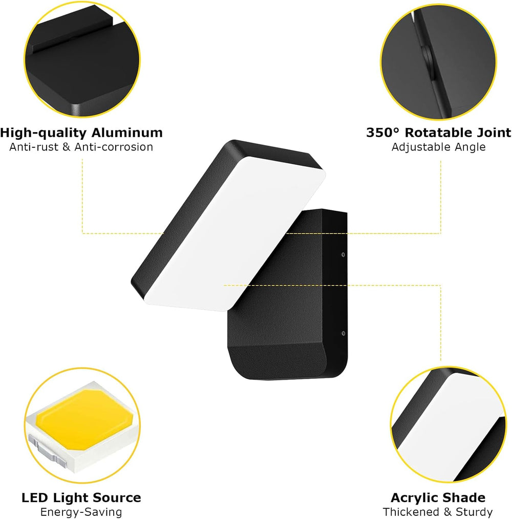 Modern Outdoor LED Wall Light 350° Rotatable, Black, 1 Pack