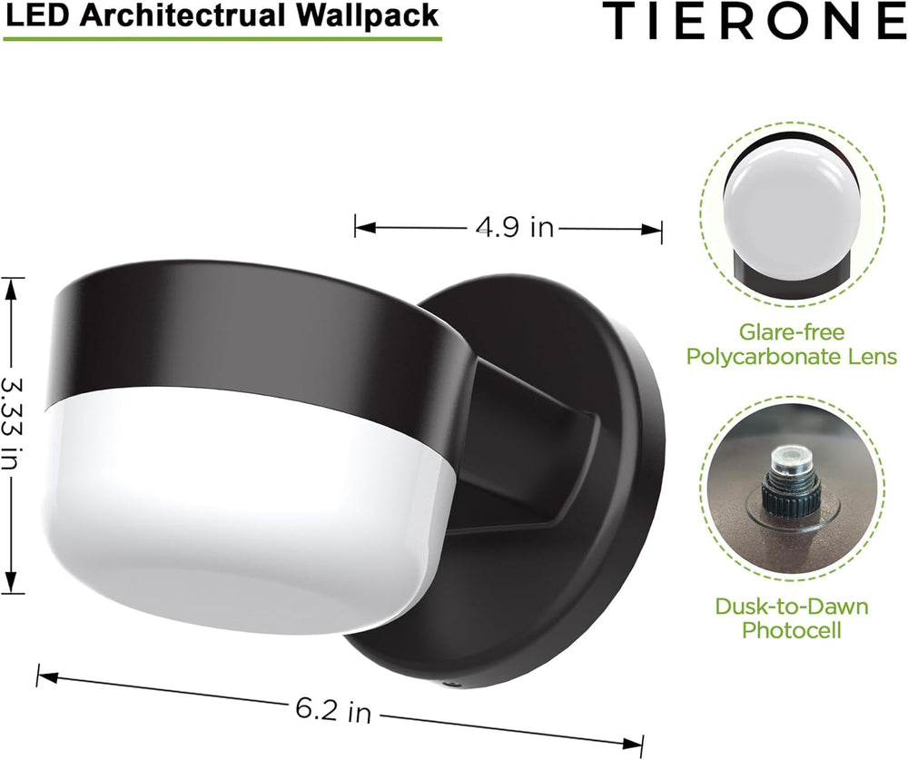 TIERONE Modern LED Wall Pack Light Security Light with Dusk to Dawn Photocell...