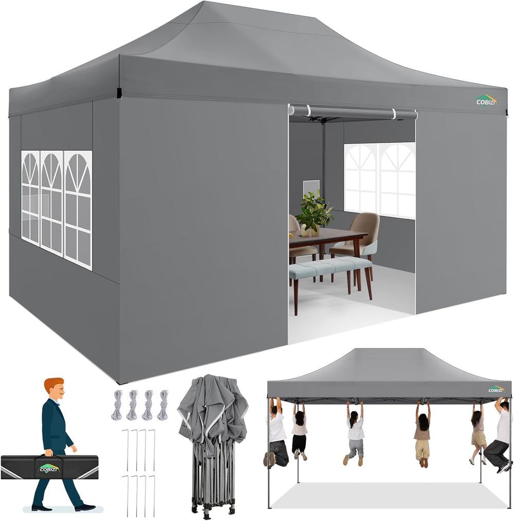 COBIZI 10x15 Heavy Duty Pop Up Canopy Tent with Sidewalls, Easy Up Canopy