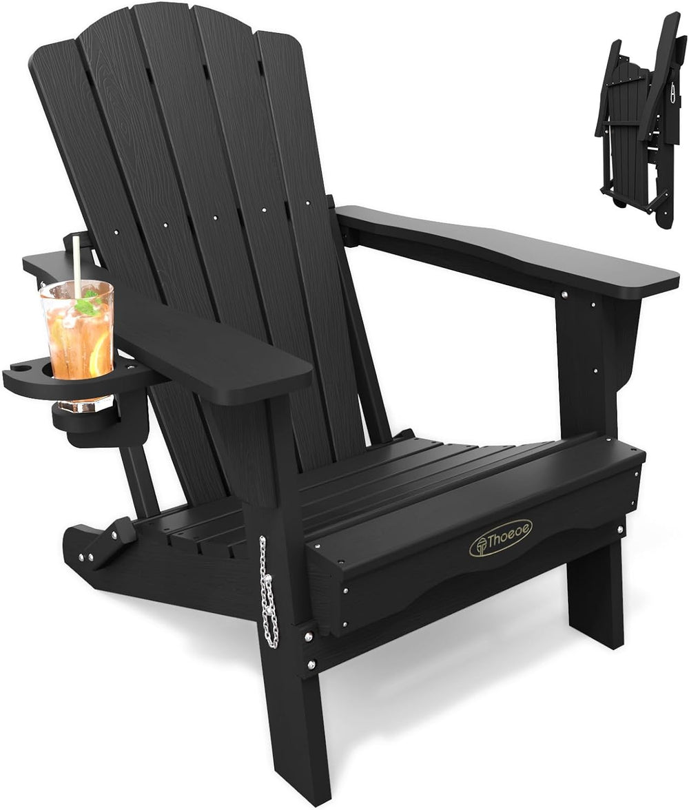 THOEOE Folding Adirondack Chair, HDPE All-Weather Outdoor Chair