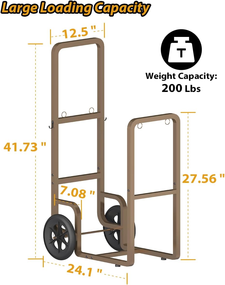 Easy-Assembly Firewood Cart, Rolling Log Carrier for Outdoor & Indoor Use...