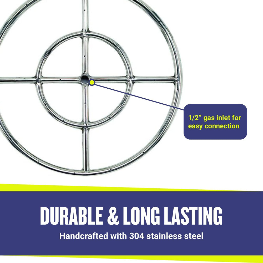 18" Double-Ring Stainless Steel Burner with a 1/2" Inlet