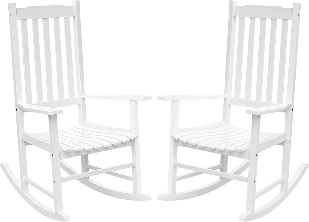 Flamaker Acacia Wood Porch Rocking Chairs Set of 2 (White)