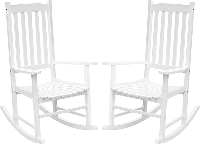 Flamaker Acacia Wood Porch Rocking Chairs Set of 2 (White)