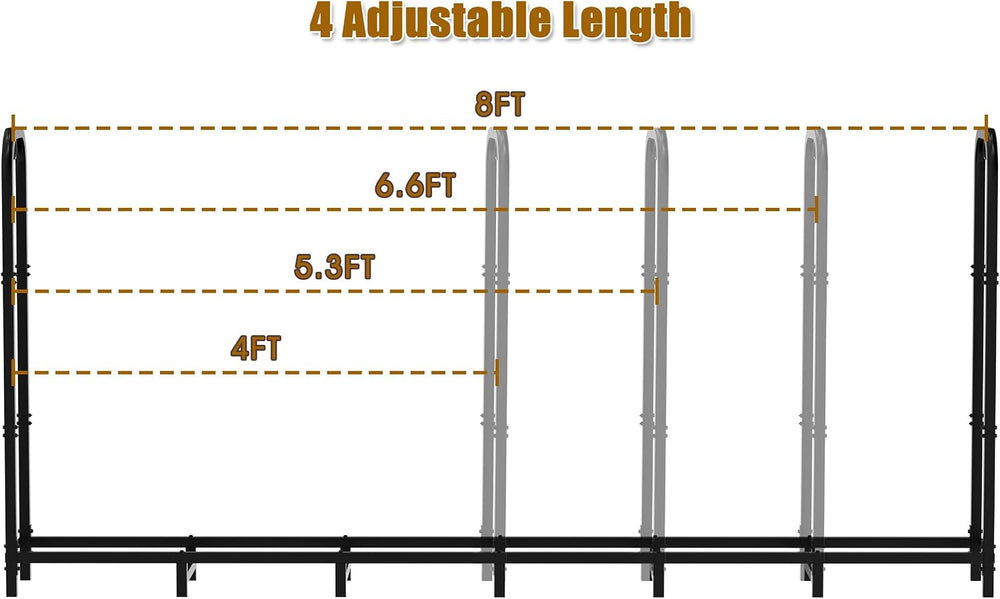 Gtongoko 8FT Firewood Rack Outdoor Heavy Duty Log Holder Wood Storage
