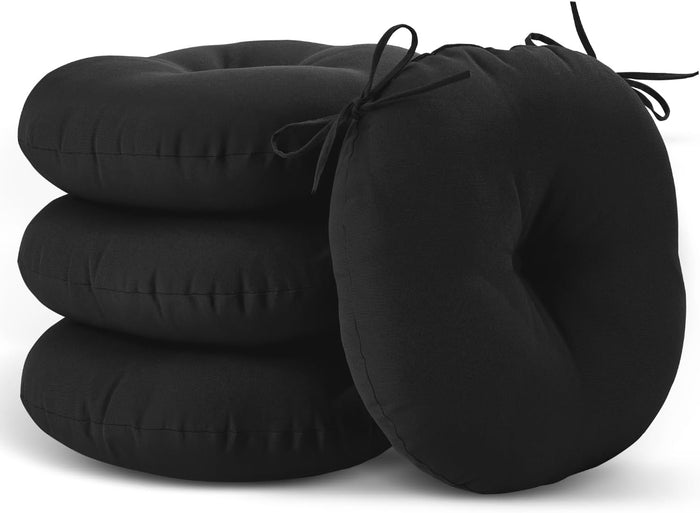LOVTEX Bistro Chair Cushions Set of 4, Round Outdoor Chair Cushions, 15 Inch, Waterproof with Ties, Black