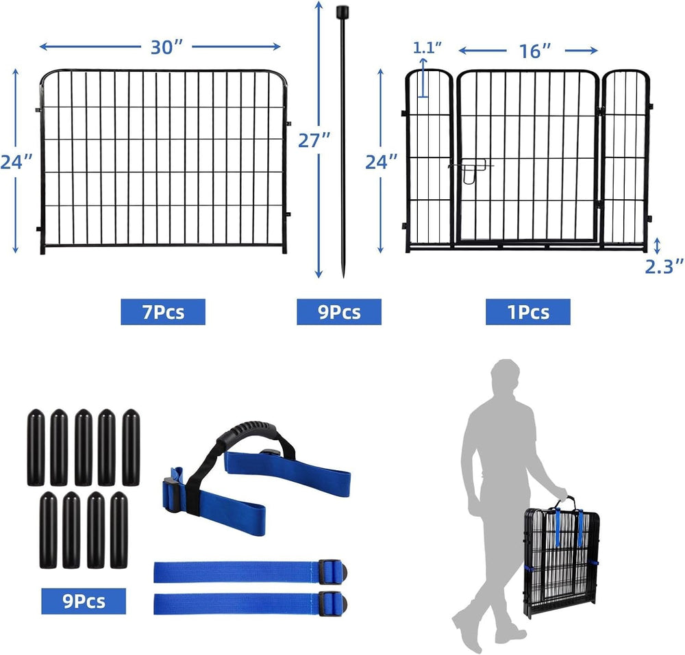 ADAVIN 24 in(H) Garden Fence with Gate, 8 Panels Total 19.7 Ft(L), Heavy Duty...