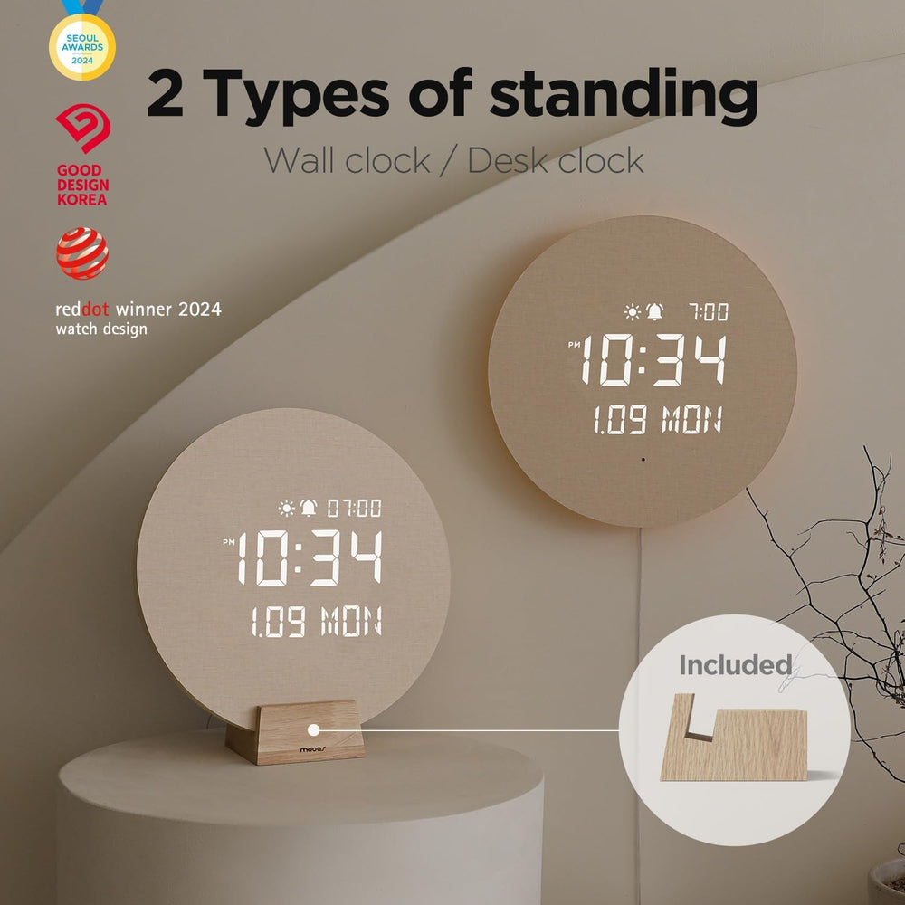 mooas Full Moon LED Silent Wooden Digital Wall Clock with Remote Control, Bac...