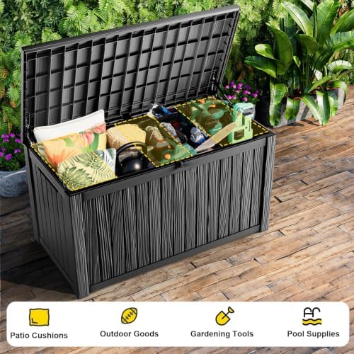 Vixzen 220 Gal Outdoor Storage Box Lockable UV Resistant Deck Box Black