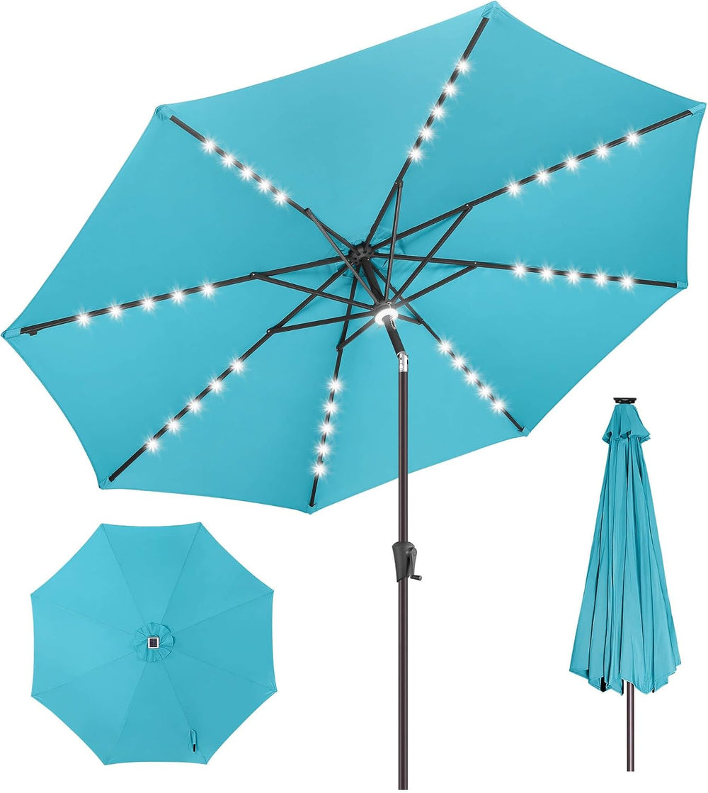 Solar Patio Umbrella with Centre Light, 9 ft Aqua Blue