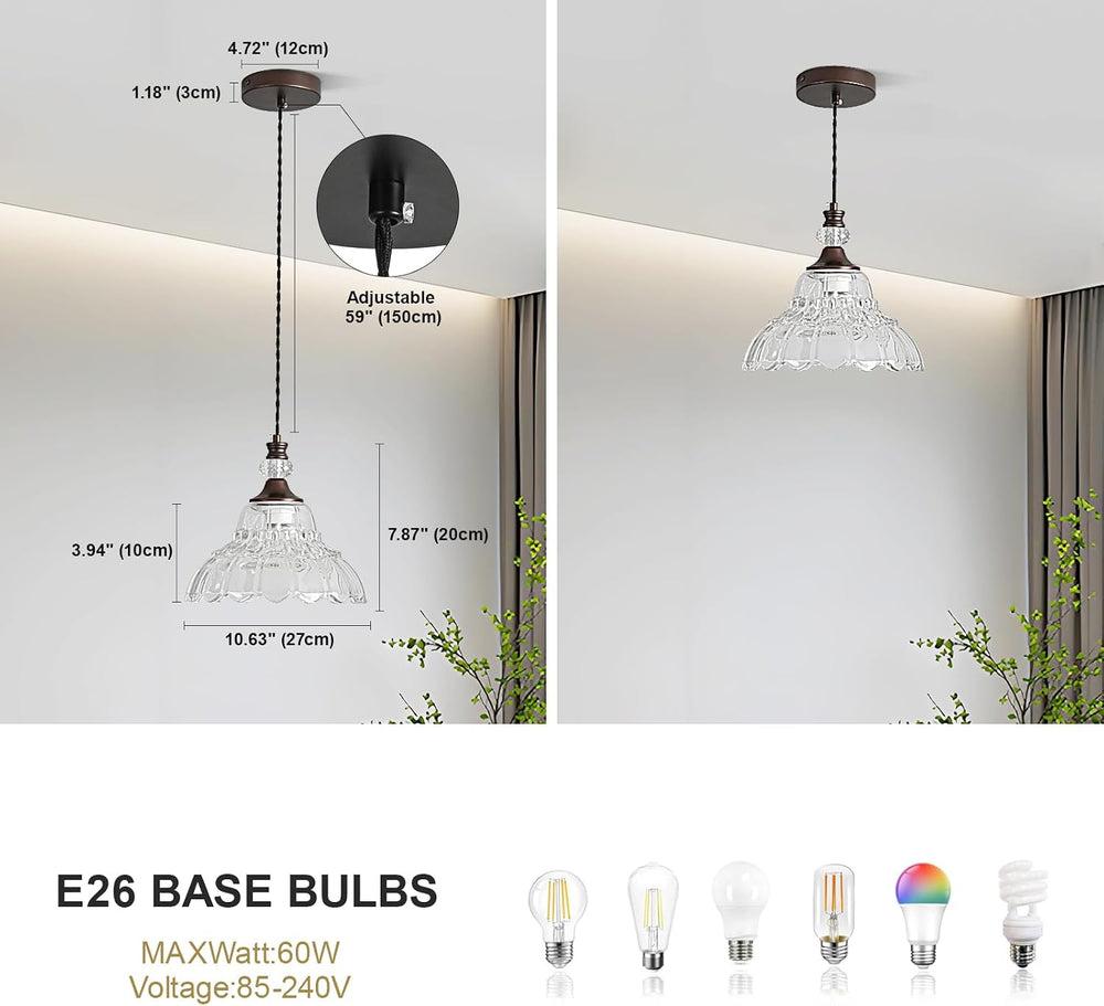 1 Piece Vintage Chandelier in Oil Rubbed Bronze Finish with Flower-Shaped Gla...