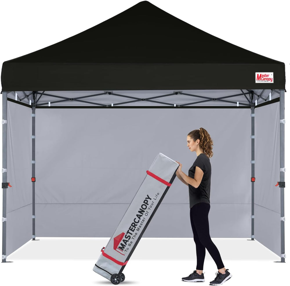 MASTERCANOPY 8x8 Heavy Duty Pop up Canopy Tent with Sidewalls, Black