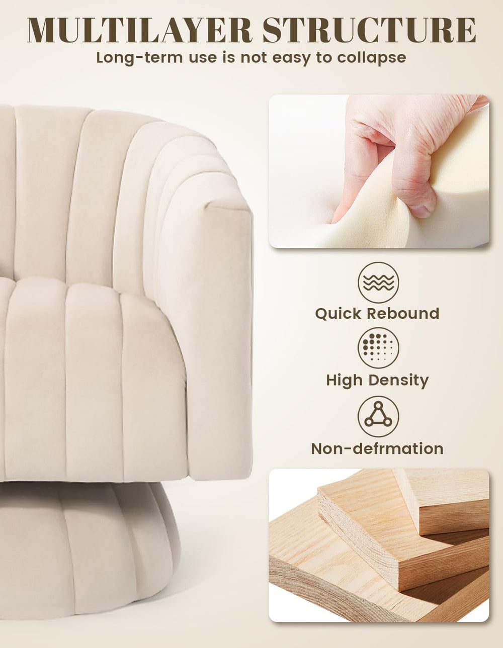 Kromax Swivel Accent Chair Set of 2, Modern 360° Swivel Barrel Chair, Beige