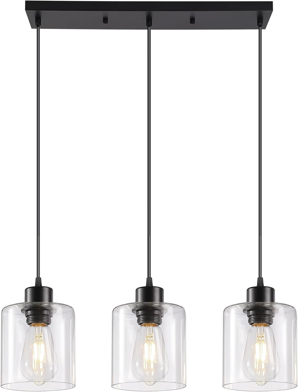 3-Light Black Pendant Light Kitchen Island Dinning Room