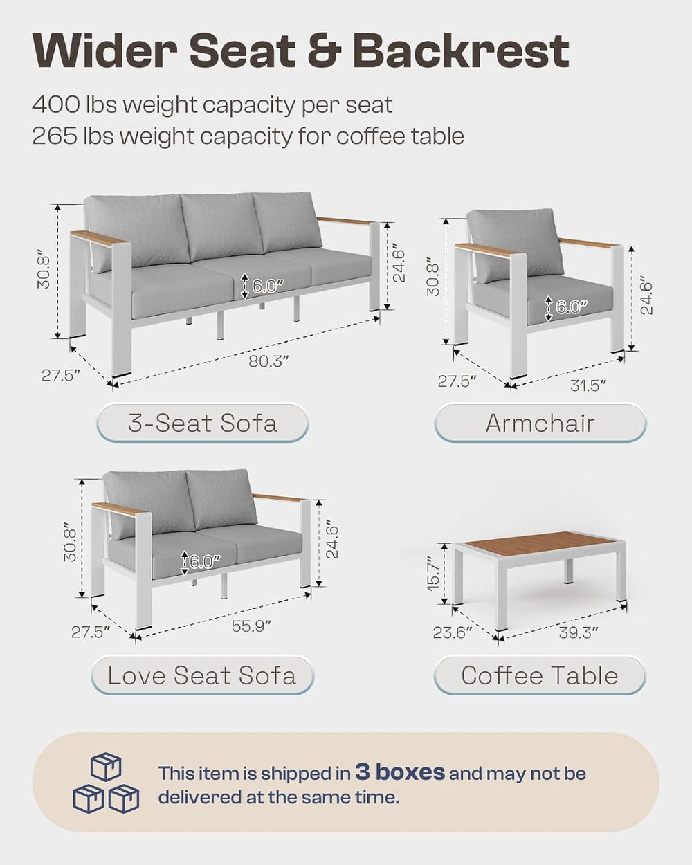Aluminum Outdoor Patio Furniture Set with Coffee Table, 4 Piece Outdoor Conve...