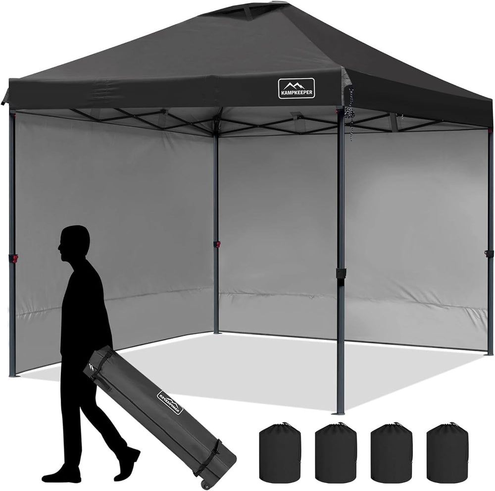 AMPKEEPER Outdoor Pop-Up Canopy Tent with 2 Sidewalls, Black, 10 x 10 Ft