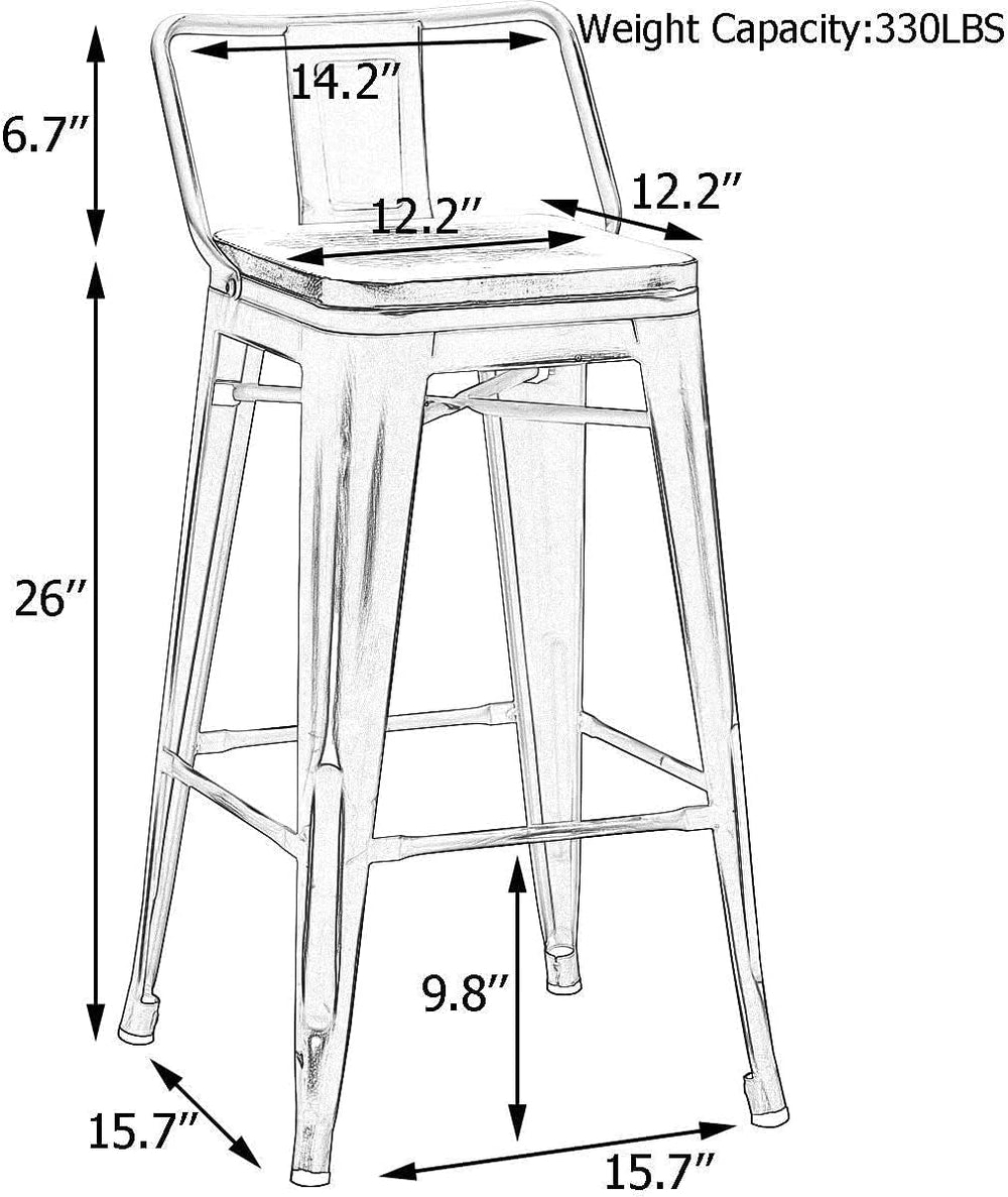 Andeworld Bar Stools Set of 4, 26" Distressed Barstools, Green Blue