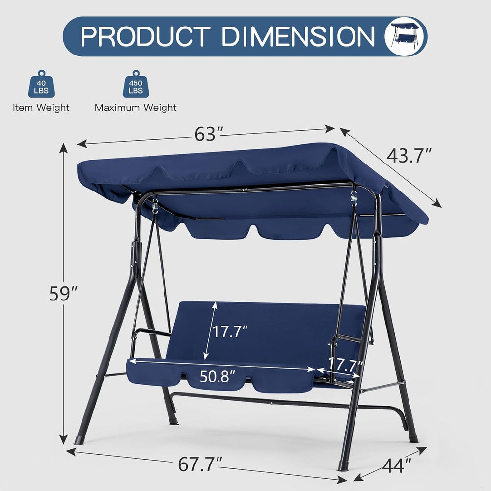 Esright Patio Swings Outdoor, 3-Seat Glider Porch Bench with Removable Cushio...