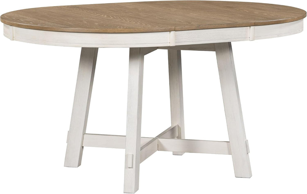 Merax Farmhouse Dining Table Set - 5-Piece Wood Round Extendable Table and 4 ...