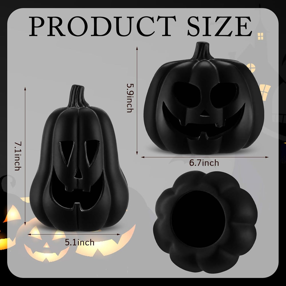 Tioncy Halloween Decor Terracotta Jack O Lantern Pumpkin Decor,Black