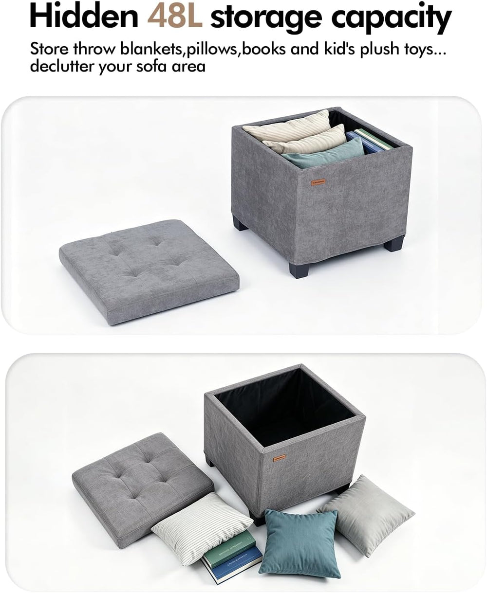 ABHENG Steel Frame Square Ottoman with Storage Gray UASND641G
