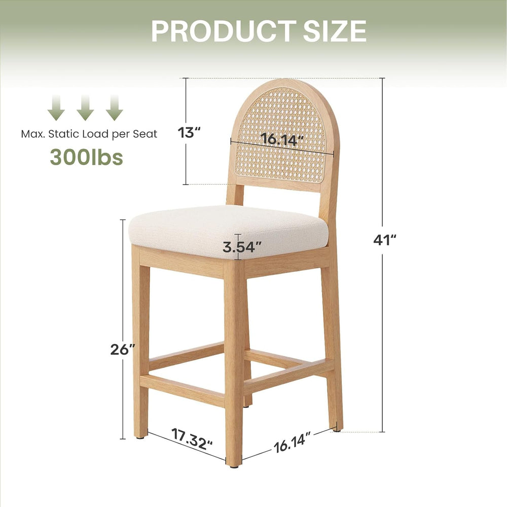 Farmhouse Rattan Counter Height Bar Stools Set of 4, Chenille Upholstered Bar...