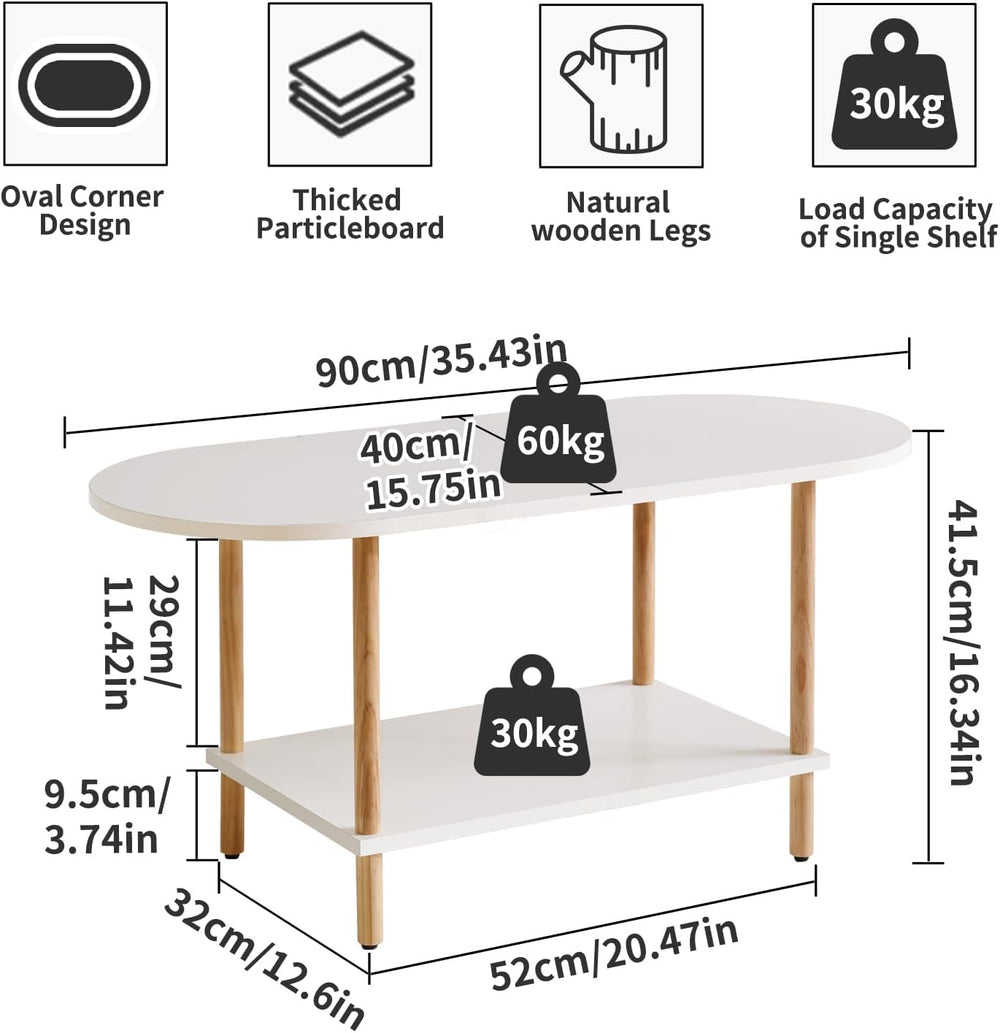 Aibiju Oval Coffee Table White, Small Wooden Coffee Table for Small Space, Te...