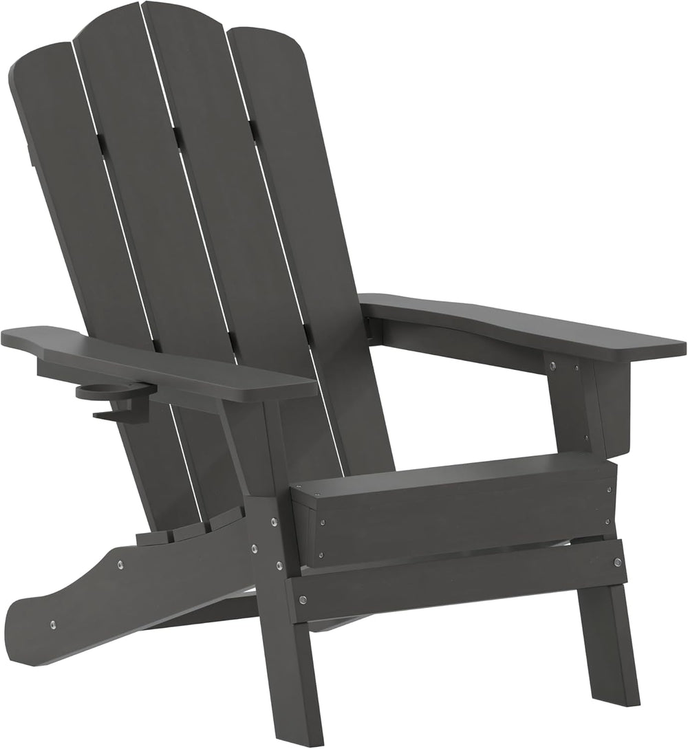 Flash Furniture Newport Adirondack Chair with Cup Holder, Weather Resistant P...