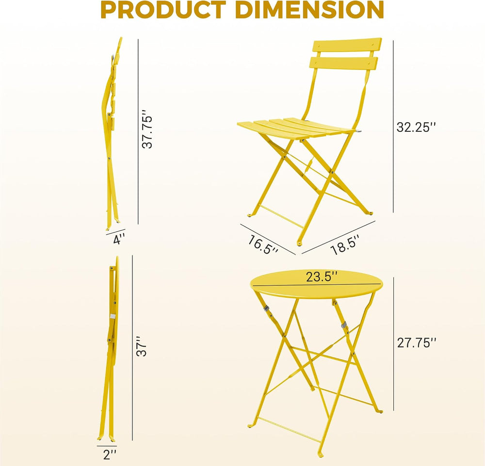 Grand patio 3-Piece Folding Patio Bistro Set Outdoor Porch Balcony, Yellow