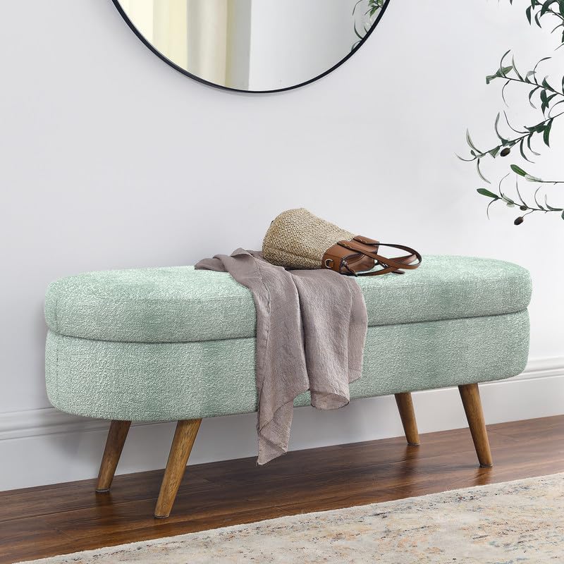 43.5" Fabric Storage Ottoman Bench for Bedroom,Upholstered Boucle Ottoma...