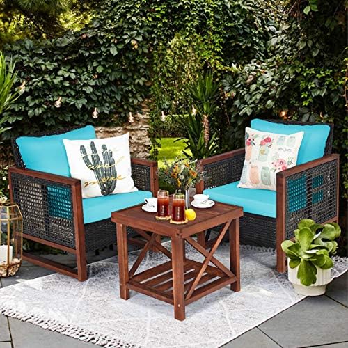 Tangkula 3 Pieces Patio Wicker Furniture Set, Rattan Outdoor Sofa Set w/Washa...